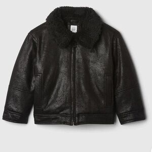 GAP Baby Vegan Suede Black Jacket Sherpa Collar Unisex Size 4